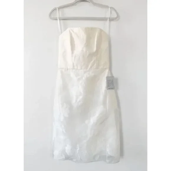 NWT Amsale Strapless Rose fil-coupe White Pencil Dress BRIDAL - 4, 6, 8, 10, 12 - Picture 4 of 10